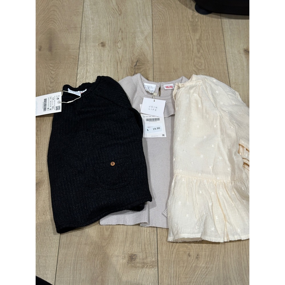 Zara Girls Bundle 3 Tops NWT Black Mauve Cream Size 3-4 Years 104cm Set